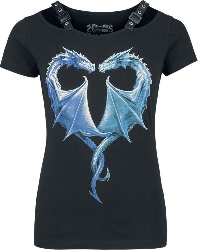 Gothicana by EMP Gothicana X Anne Stokes - Black T-Shirt With Large Dragon Frontprint Dámské tričko černá