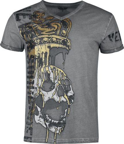 Rock Rebel by EMP T-Shirt With Skull And Crown Print Tričko šedá
