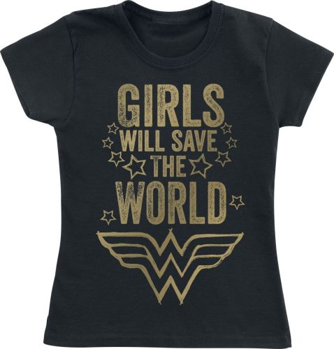 Wonder Woman Kids - Girls Will Save World detské tricko černá
