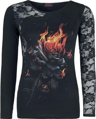 Spiral Flaming Rose Dámské tričko s dlouhými rukávy černá