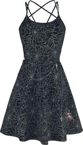 Gothicana by EMP Krátké černé šaty Gothicana X Anne Stokes s potiskem a řetízkovým opaskem Šaty černá