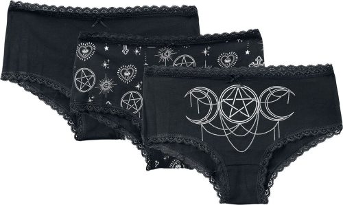 Gothicana by EMP 3 Pack Panties with Witchy Prints Dámské spodní prádlo černá