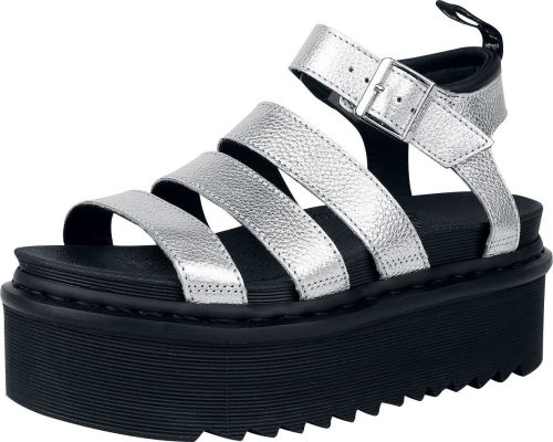 Dr. Martens Stříbrné metalické sandály Blaire Quad - Tumble sandály stríbrná