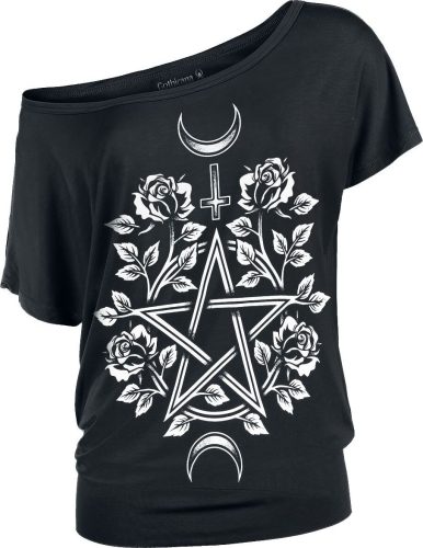 Gothicana by EMP Černé tričko s klasickým výstřihem a potiskem Dámské tričko černá