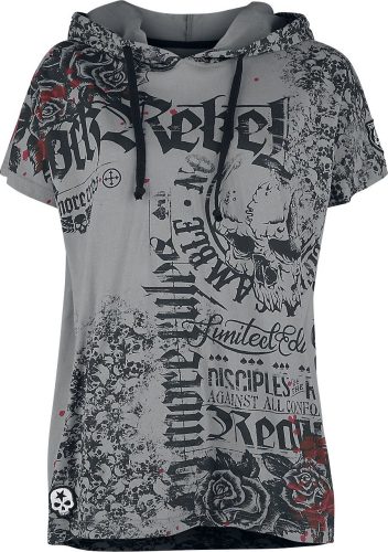 Rock Rebel by EMP Tričko ležérního střihu s potisky a kapucí Dámské tričko šedá