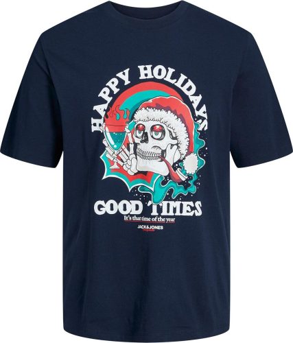 Jack & Jones Tričko Christmas Skull Tričko modrá