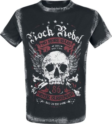 Rock Rebel by EMP Černé tričko s potiskem na přední straně a opraným efektem Tričko černá