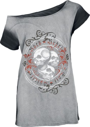 Rock Rebel by EMP Tričko s velkým potiskem s lebkou na přední straně Dámské tričko šedá
