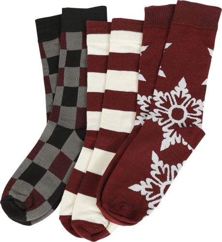 Urban Classics Sada 3 párů vánočních ponožek se sněhovými vločkami Ponožky burgundská červeň