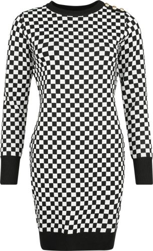 QED London Chess Square Monochrome Knitted Dress Šaty cerná/bílá