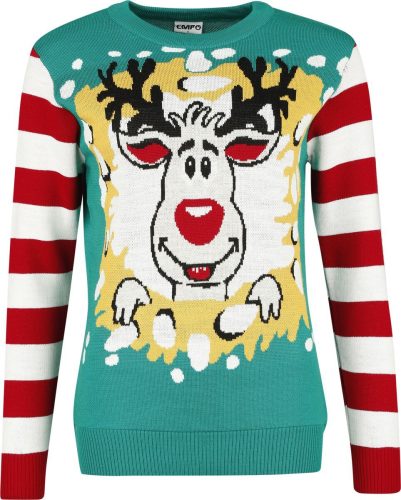 Ugly Christmas Sweater Reindeer Wreath Pletený svetr vícebarevný