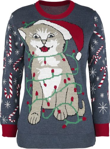 Ugly Christmas Sweater Cat Wrapped In Lights Pletený svetr vícebarevný