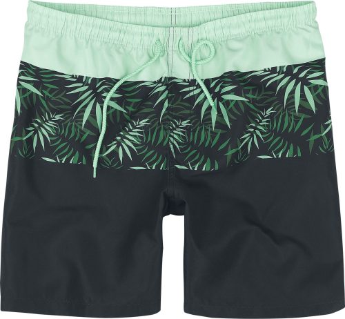 RED by EMP Swim Shorts With Palm Trees Pánské plavky cerná/zelená