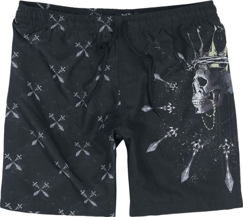 Rock Rebel by EMP Swim Shorts With Skullking and Sword Pánské plavky černá