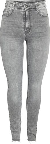 Noisy May Skinny kalhoty NMSatty AZ373LG S s vysokým pásem a ustřiženými lemy Džíny šedá
