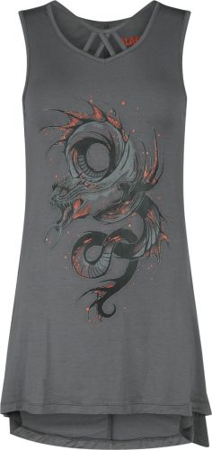 Black Premium by EMP Mullet Shirt with Dragon Print Dámský top šedá