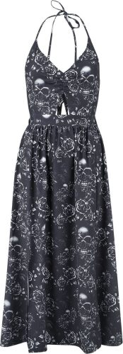 Black Premium by EMP Double Slit Dress with Roses and Skulls Maxi šaty černá